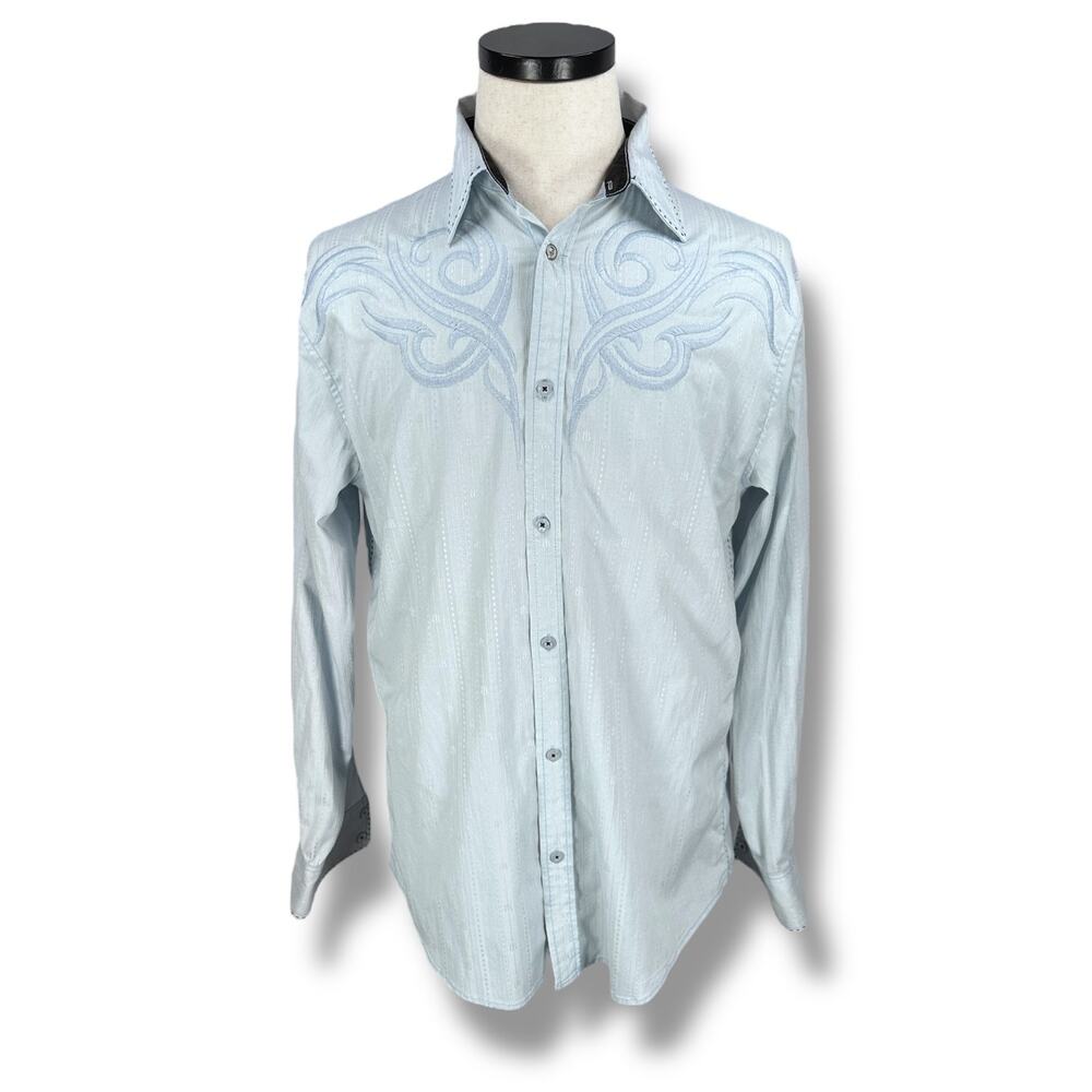 Roar Shirt Men's Large Blue Rock n Roll Western Y2K Embroidered Long Sleeve